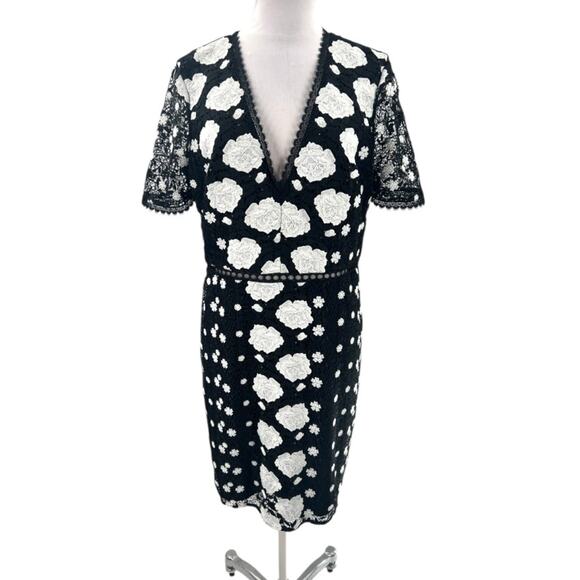 Monique Lhullier Eva lace dress floral black white sz 14 - Picture 5 of 10